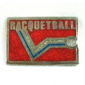 Vintage 1980 Racquetball Metal Belt Buckle Silver, Red & Blue Glitter Inlay PSS